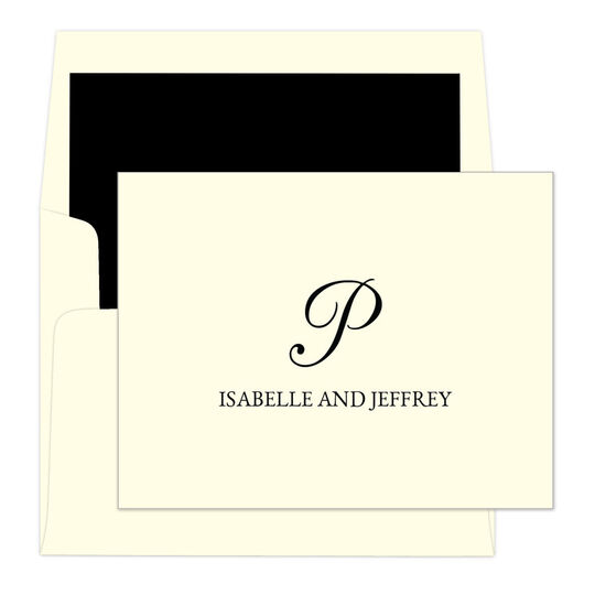 Classic Script Initial Folded Note Cards - Raised Ink